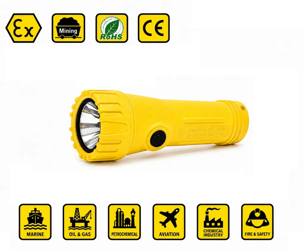 ATEX  Intrinsically Safe Flashlight (2×D  Battery Excl.)  Centurion EX-6180