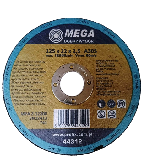 CUTTING DISK FOR METAL, T41, 125X2.5X22A30S PROFIX 44312