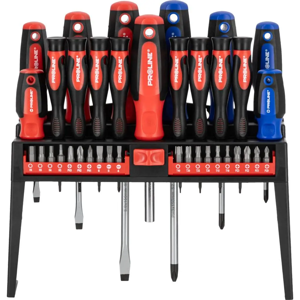 SCREWDRIVER & BIT SET, 37 PCS, SOFT-TOUCH HANDLES, WITH STAND PROLINE 10687