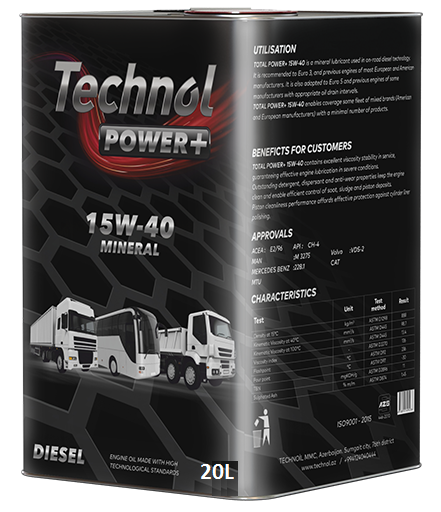 Technol Power+ Mühərrik Yağı 15W-40  20-Litr