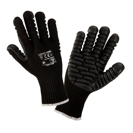 GLOVES ANTI-VIBRATION BLACK, L290110K, CARD, "10", CE, LAHTI L290110K