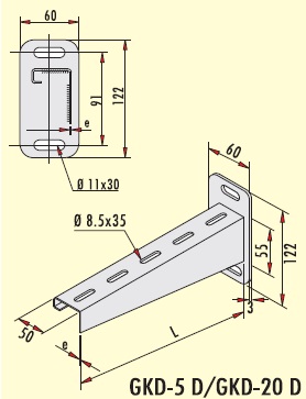 50mm (60mm) Divar Konsolu e-1.5mm Pre Galvanizli Kabel Kanalı üçün GERSAN  GKD-5 PG