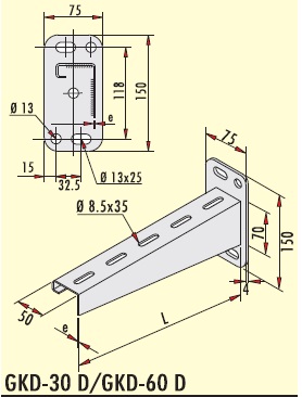 400mm (410mm) Wall Bracket e-3mm for Pregalvanized Cable tray  GERSAN  GKD-40 PG