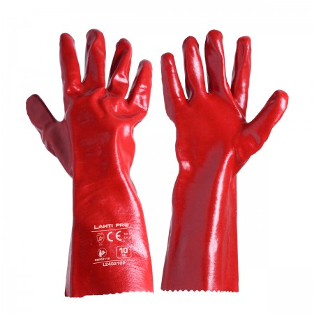 GLOVES PVC LONG RED 12 PAIRS, "10", CE, LAHTI L240210W