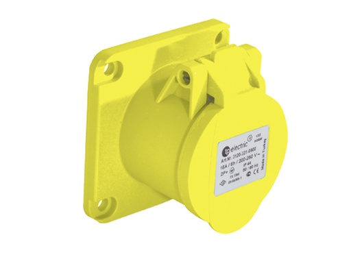 3x16A / IP 44 - 110V Panel Mount Socket Outlet (Straight) - 70x70 base  code 3120-321-0770-4h  TP ELECTRIC