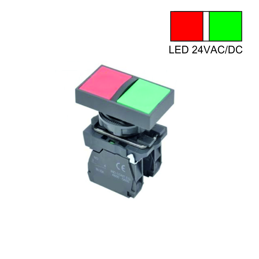 Старт/Стоп Кнопка  22мм 1NO/NC  LED 24VAC/DC зеленый/красный Weiller WL5-AW7465-24L