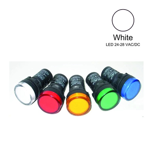 22mm  LED Pilot Indicator Light 24-28 VAC/DC White  Weiller WL22-71-24