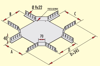 CROSS BEND   (+ junction)  W:100mm.H:40mm. T:1,5mm code GDB-10/40 PG GERSAN
