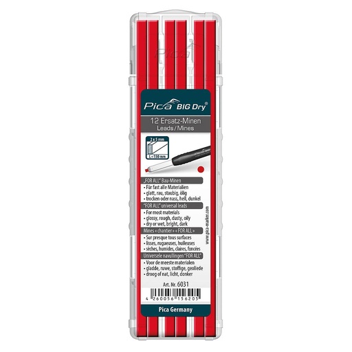 BIG-Dry Refill-set Box of 12 leads 2B FOR ALL red Pica 6031