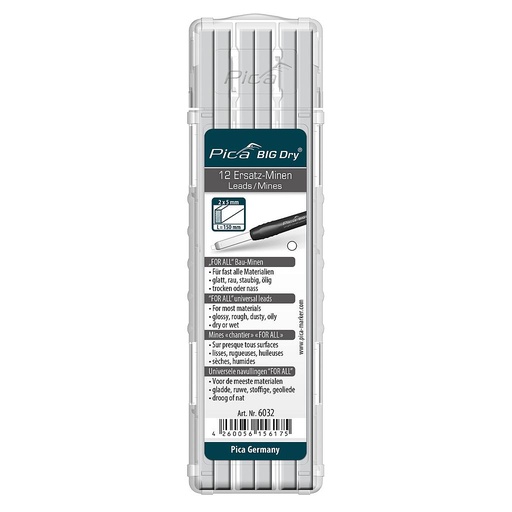 BIG-Dry Refill-set Box of 12 leads 2B FOR ALL white Pica 6032