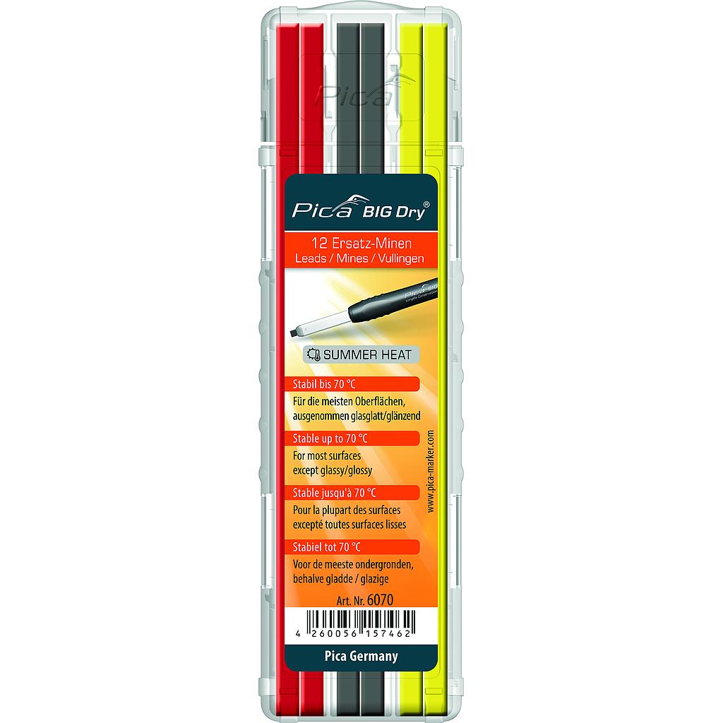 BIG-Dry Refill-set Box of 12 leads SUMMERHEAT 2B graphite red,yellow Pica 6070