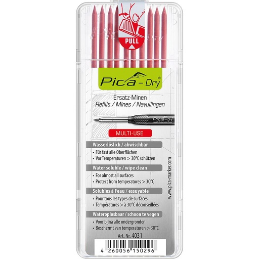 DRY Refill-Set Box of 10 leads (for 3030) red  Pica 4031