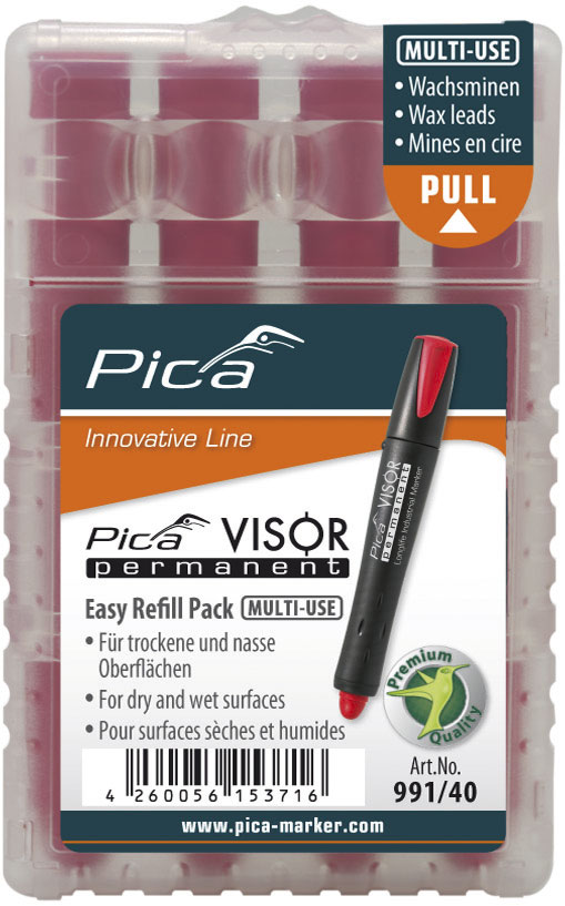 VISOR permanent refills,box of 4pcs red  Pica 991/40