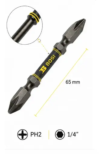 Round Shank Double End PH2 Screwdriver Bit, 1/4", 65 mm, BOSI BS469107