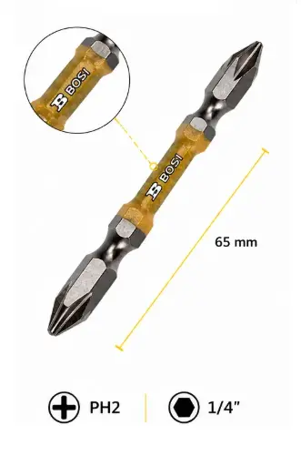 Engineering Grade Double End PH2 Screwdriver Bit, 1/4", 65 mm, BOSI BS469101