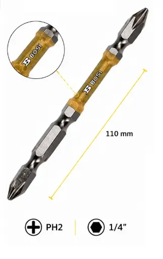 Engineering Grade Double End PH2 Screwdriver Bit, 1/4", 110 mm, BOSI BS469103