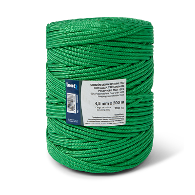 4.5mm×200 m polypropylene rope with braided polypropylene core, green, UNIQ 09850009