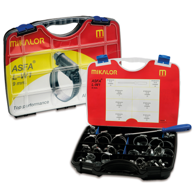 110 ədəd ASFA L şlanq xomutu çeşidli qutu dəsti, 8–60 mm, MIKALOR 03503211