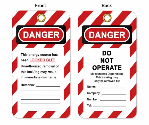 Lockout Tagout etiketi, PVC, suya və yağa davamlı, 75×145×0.5 mm, BOZZYS BD-P01