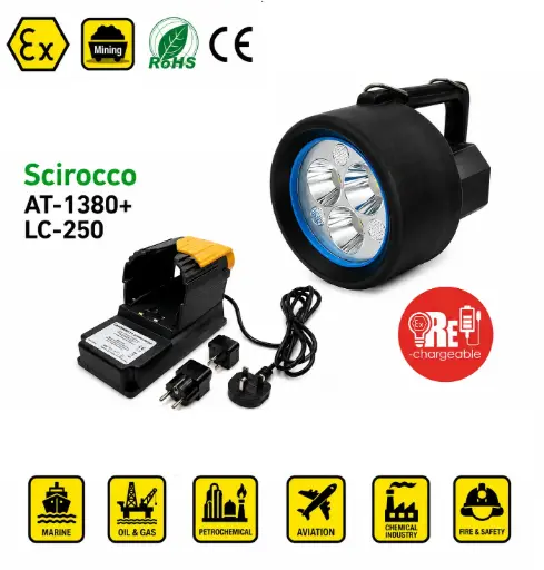 ATEX Partlayışdan Mühafizəli Şarj Olunan Əl Fənəri Dəsti Scirocco Centurion AT-1380+LC-250