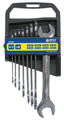DOUBLE OPEN END SPANNERS 8PCS (6*7-20*22MM), PROLINE 34428