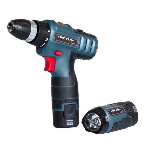 CORDLESS DRILL 10.8V LI-ION 1.3AH CHARG 1H 2BATT FLASHLIGHT  TRYTON TUV10L