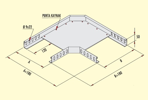 METAL KABEL KANALI ÜÇÜN (L formalı) 90* DİRSƏK (DÖNÜŞ) EN:300mm. H:50mm. T:1mm kod GD-A30/5 90R PG GERSAN