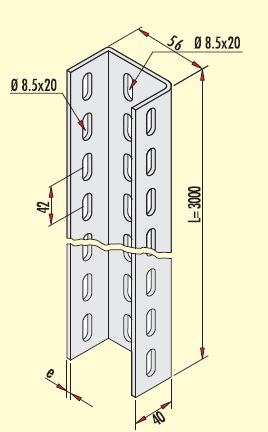 BRACKET HANGING SYSTEM Q:8,5x20mm. 56x40x2mm Profile L:3000mm code  G-5-3000 PG GERSAN
