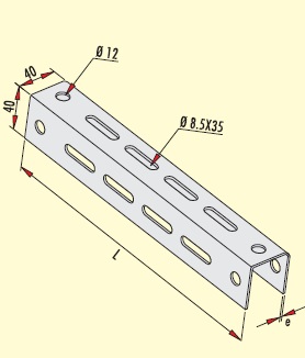 TRAY CARRIER WITH 2x THREADED RODS T:2mm. L:260mm code G720 PG GERSAN