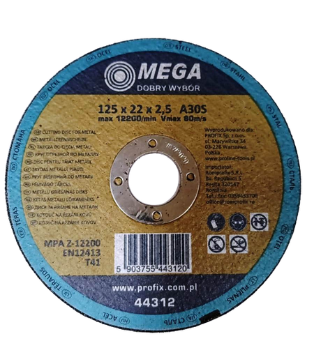 ДИСК ДЛЯ РЕЗКИ МЕТАЛЛА, T41, 125X2.5X22A30S PROFIX 44312